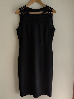 Calvin Klein Black Sleeveless Sheath Dress with Fabric Strap Yoke